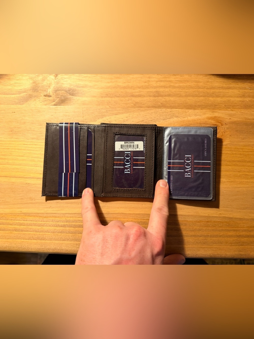 Brown Leather Tri-Fold Wallet for Men - Picture 2 of 2